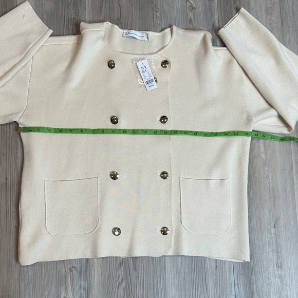 🆕NWT NY&C Chic Cream Double-Breasted Knit Cardigan, M - Picture 6 of 9